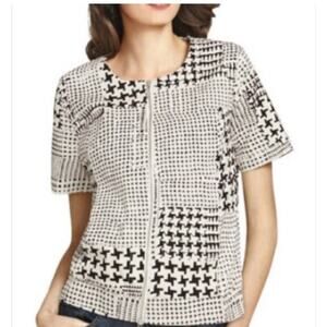 CAbi #931 Coupe Bomber Jacket Ivory Houndstooth Short Sleeve Full Zip XL